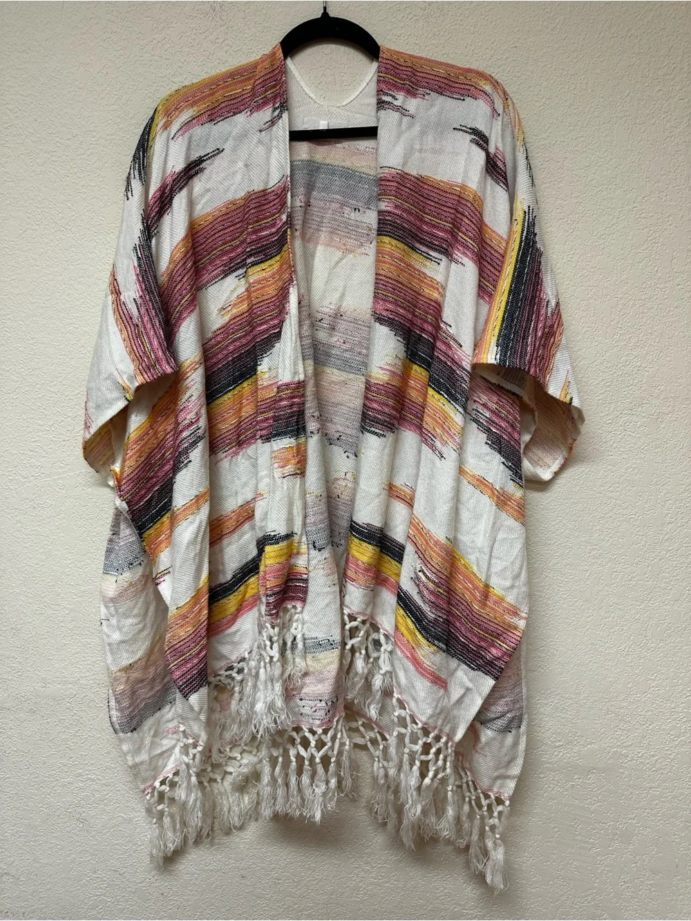 Anthropologie NWOT Sunset Cream Multicolor Striped Fringe Poncho OS